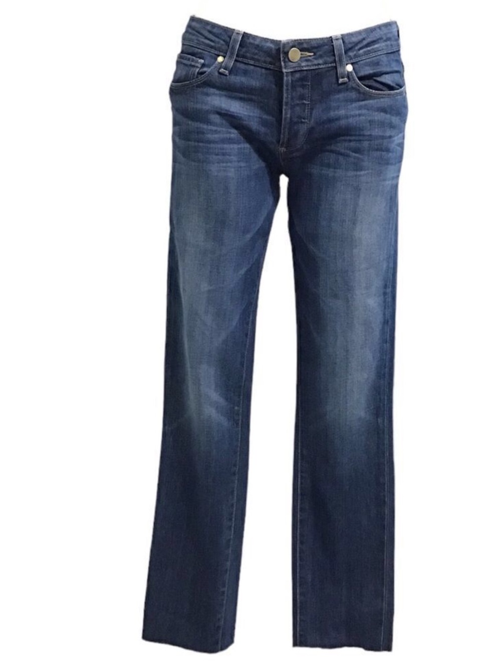 PAIGE Blue Mid Rise Straight Leg Frayed Hem Jeans Size 26